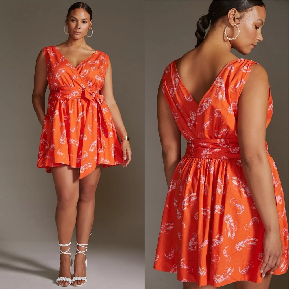 Anthropologie Maeve Plus Size Mainely Lobster Wrap Mini Dress Sz 2X